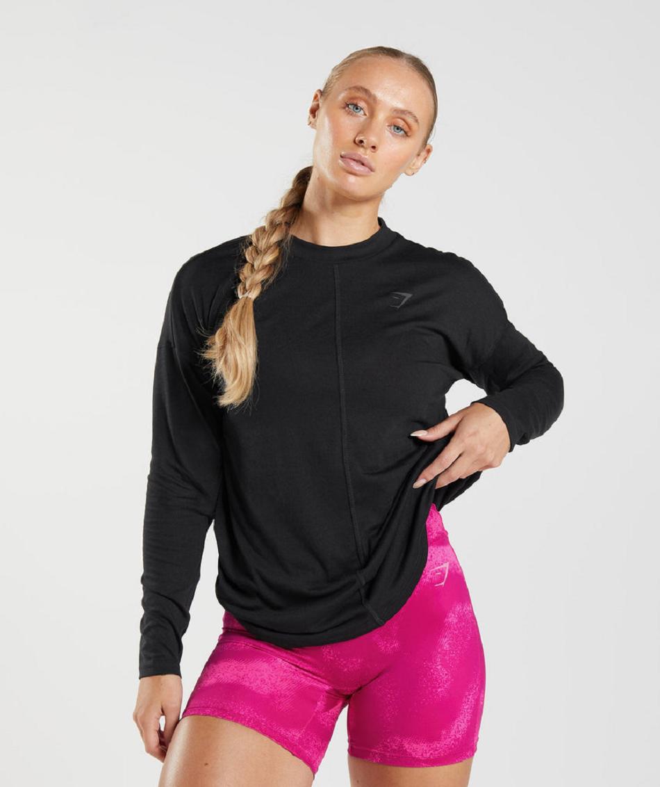 Gymshark Gs Power Long Sleeve Ženske T Shirts Crne | HR 3291CTV